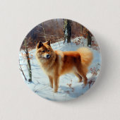 Badge Rond 5 Cm Spitz Finlandais Laisser Neige Noël (Devant)