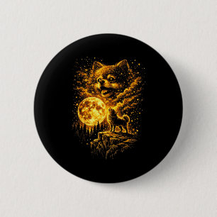 Badge Rond 5 Cm Spitz poméranien hurlant à la lune vintage 90s drô