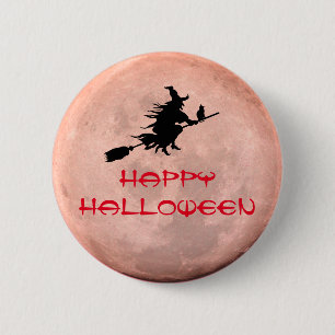 Badge Rond 5 Cm Spooky  Full Moon Witch Pin Button