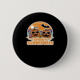Badge Rond 5 Cm Spooky Summerween - Citrouilles Sur La Plage Class