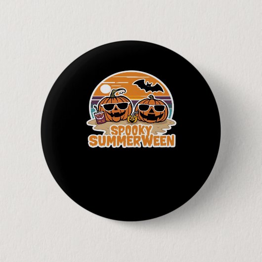 Badge Rond 5 Cm Spooky Summerween - Citrouilles Sur La Plage Class (Devant)