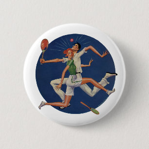Badge Rond 5 Cm Sports Anciens, Joueurs de Tennis se Heurtent avec