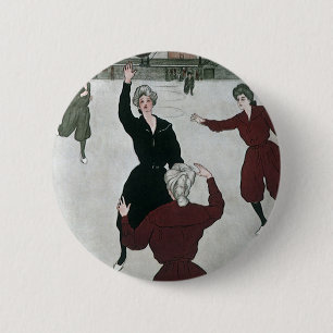 Badge Rond 5 Cm Sports Anciens, Joueuses de Basket-ball en Jeu