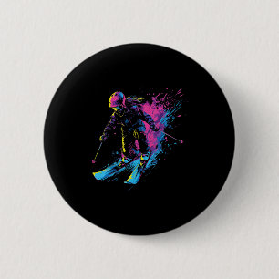 Badge Rond 5 Cm Sports d'hiver Alpin Peinture Éclaboussure Skieur