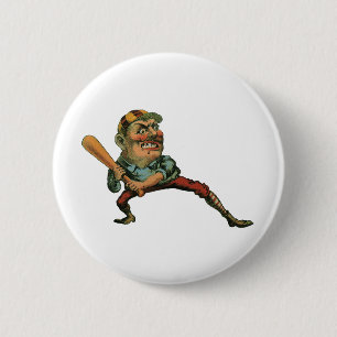 Badge Rond 5 Cm Sports Vintage, joueur de baseball en colère au bâ