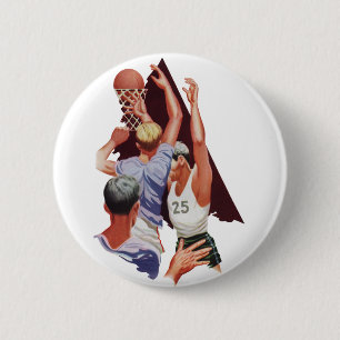Badge Rond 5 Cm Sports Vintage, Joueurs de Basket-ball dans un Mat