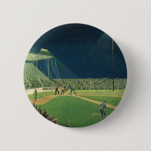 Badge Rond 5 Cm Sports Vintage, Match de Baseball de Nuit