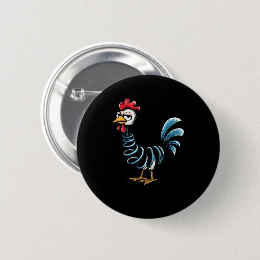 Badge Rond 5 Cm Spring Chicken Chicken On Go Stick Funny Chicken (Devant & derrière)