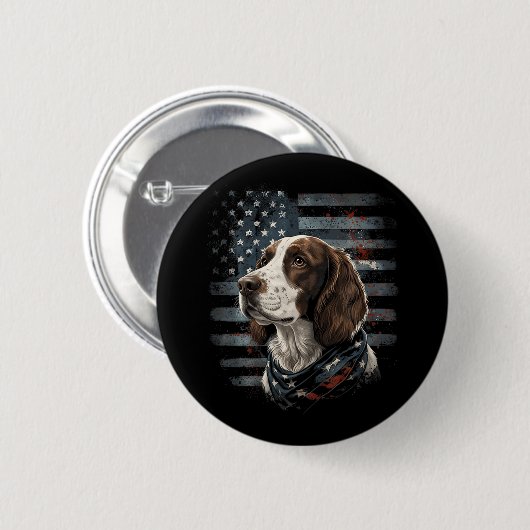 Badge Rond 5 Cm Springer Spaniel Chien Drapeau Américain (Devant & derrière)