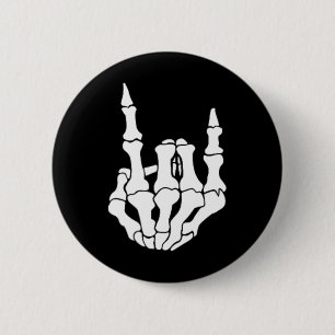 Badge Rond 5 Cm Squelette à main rock Vintage Rocker Sign Hallowee