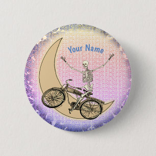 Badge Rond 5 Cm Squelette à vélo épingle