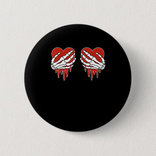 Badge Rond 5 Cm Squelette anti-Valentin mains coeur Goth