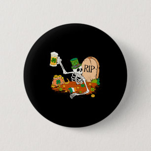 Badge Rond 5 Cm Squelette buvant de la bière Saint-Patrick Leprech