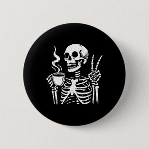 Badge Rond 5 Cm Squelette buvant du café Signe de paix gothique Ha