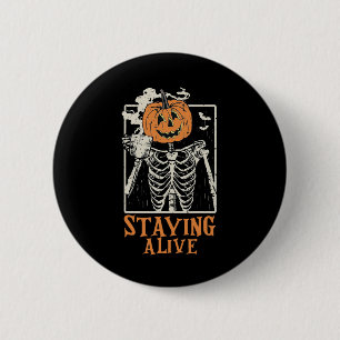 Badge Rond 5 Cm Squelette citrouille Boire Café Rester Vivant Drôl