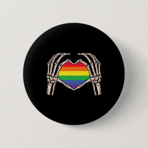 Badge Rond 5 Cm Squelette Coeur main Signal Retro Halloween Lgbt P