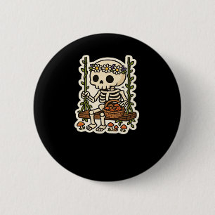 Badge Rond 5 Cm Squelette Cottagecore avec couronne de fleurs