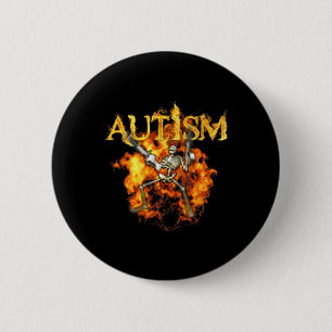 Badge Rond 5 Cm Squelette d'autisme Armes Drôle Feu Os Squelettiqu