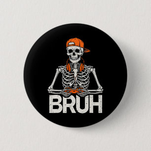 Badge Rond 5 Cm Squelette de gamer Bruh Halloween Manette de jeu v