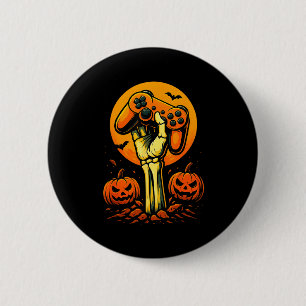 Badge Rond 5 Cm Squelette de Halloween gamer manette de jeu vidéo