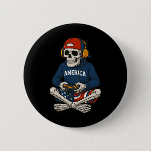 Badge Rond 5 Cm Squelette de Halloween Joueur de jeu vidéo Drôle d