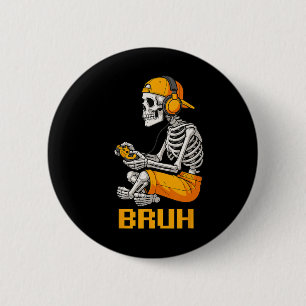 Badge Rond 5 Cm Squelette de Halloween Joueur Vidéo Jeux Drôle Squ