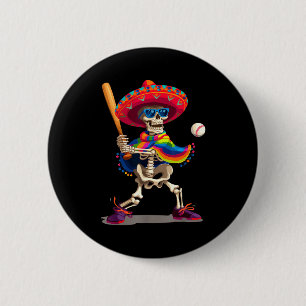Badge Rond 5 Cm Squelette de mariachi baseball cinco de mayo mexic