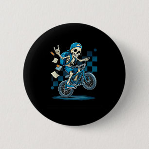 Badge Rond 5 Cm Squelette de motard de retour à l'école à vélo BMX