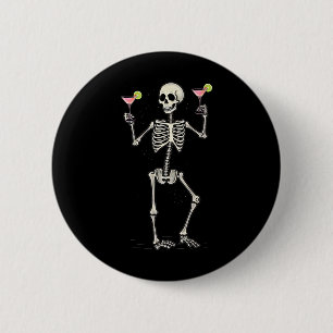 Badge Rond 5 Cm Squelette d'Halloween buvant queue cosmopolite