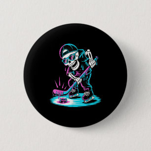 Badge Rond 5 Cm Squelette d'Halloween Hockey Drip Garçons Jeunesse