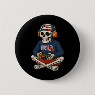 Badge Rond 5 Cm Squelette d'Halloween Joueur de jeu vidéo drôle