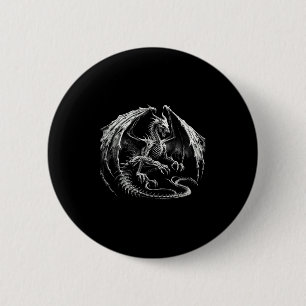 Badge Rond 5 Cm Squelette Dragon Mythique Respirant le Feu Fantast