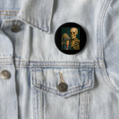 Badge Rond 5 Cm Squelette drôle d'Halloween (En situation)