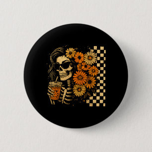 Badge Rond 5 Cm Squelette Floral Automne Café Maman Halloween Rétr