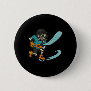 Badge Rond 5 Cm Squelette Halloween Vintage Hockey sur Glace Drôle