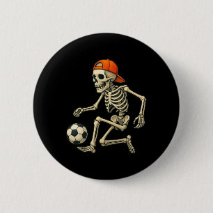 Badge Rond 5 Cm Squelette jouant au football Graphique d'Halloween
