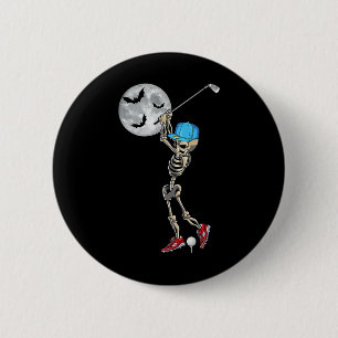 Badge Rond 5 Cm Squelette jouant au golf Golf jour heureux Hallowe