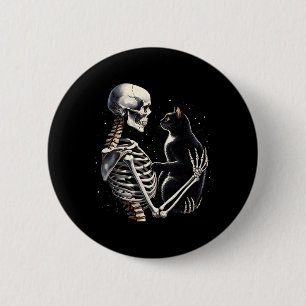 Badge Rond 5 Cm Squelette Jouer Avec Un Chat Graphique Crâne Graph