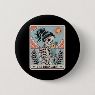 Badge Rond 5 Cm Squelette La Dame aux Oiseaux Carte de Tarot Squel