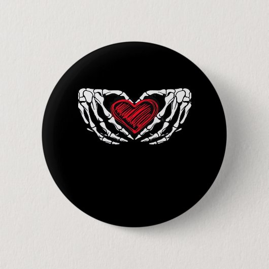 Badge Rond 5 Cm Squelette Mains Avec Coeur Classique (Devant)