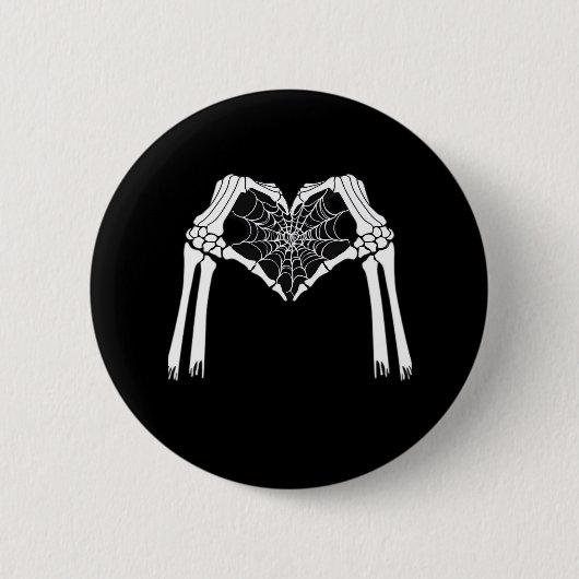 Badge Rond 5 Cm Squelette Mains Cobweb Coeur (Blanc) Classique (Devant)