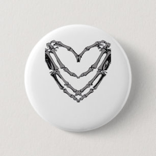 Badge Rond 5 Cm Squelette Mains Coeur Signer Retro Costume Hallowe