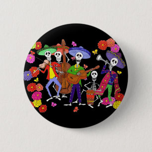 Badge Rond 5 Cm Squelette Musiciens Mariachi Band Guitare Violon +