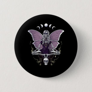 Badge Rond 5 Cm Squelette papillon Goth