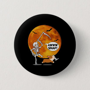 Badge Rond 5 Cm Squelette Patte Cassée Halloween Corgi Moissonneur