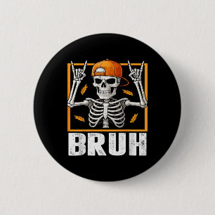 Badge Rond 5 Cm Squelette Rock On Bruh Halloween Pour Hommes Garço