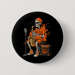 Badge Rond 5 Cm Squelette Saxophone Halloween Drôle Saxophoniste H