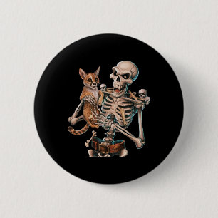 Badge Rond 5 Cm Squelette tenant un chat Crâne Kitty Halloween Hom