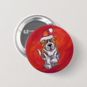 Badge Rond 5 Cm St Bernard Noël En Rouge (Devant & derrière)