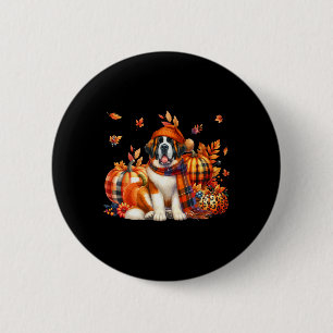 Badge Rond 5 Cm St. Bernard Thanksgiving Leopard Citrouilles autom